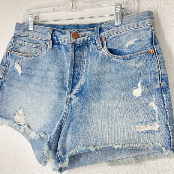 Blank NYC Denim Shorts High Waist Size 30 Light Wash Fraged Riped Cotton - Picture 3 of 14